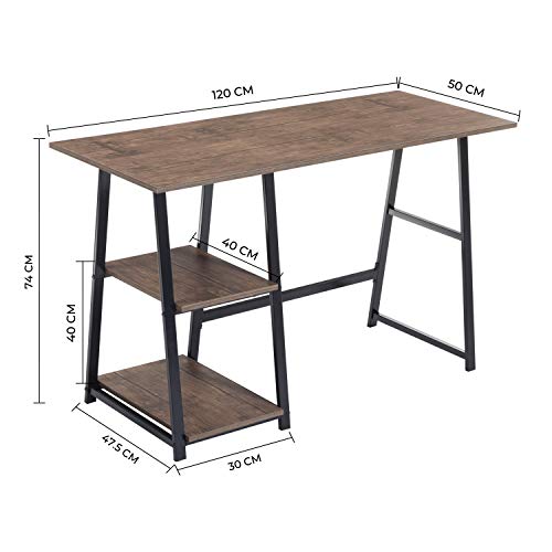 Aingoo Computer Desk with 2 Shelves for Storage Modern Writing Desk with Metal Frame for Home Office,Easy to Assemble, Brown