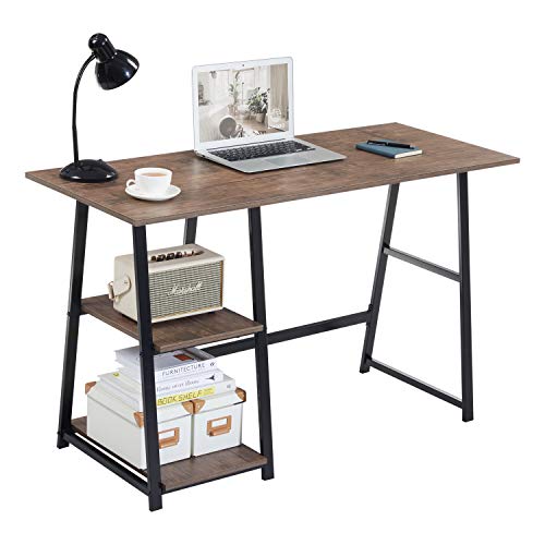 Aingoo Computer Desk with 2 Shelves for Storage Modern Writing Desk with Metal Frame for Home Office,Easy to Assemble, Brown