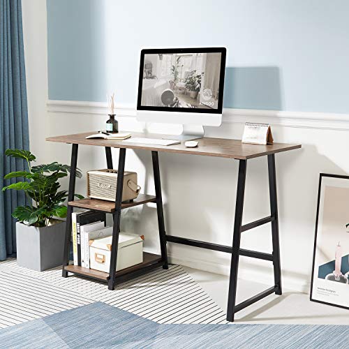 Aingoo Computer Desk with 2 Shelves for Storage Modern Writing Desk with Metal Frame for Home Office,Easy to Assemble, Brown