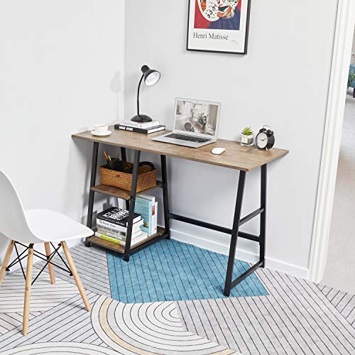 Aingoo Computer Desk with 2 Shelves for Storage Modern Writing Desk with Metal Frame for Home Office,Easy to Assemble, Brown