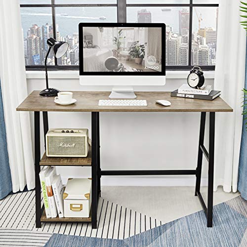 Aingoo Computer Desk with 2 Shelves for Storage Modern Writing Desk with Metal Frame for Home Office,Easy to Assemble, Brown